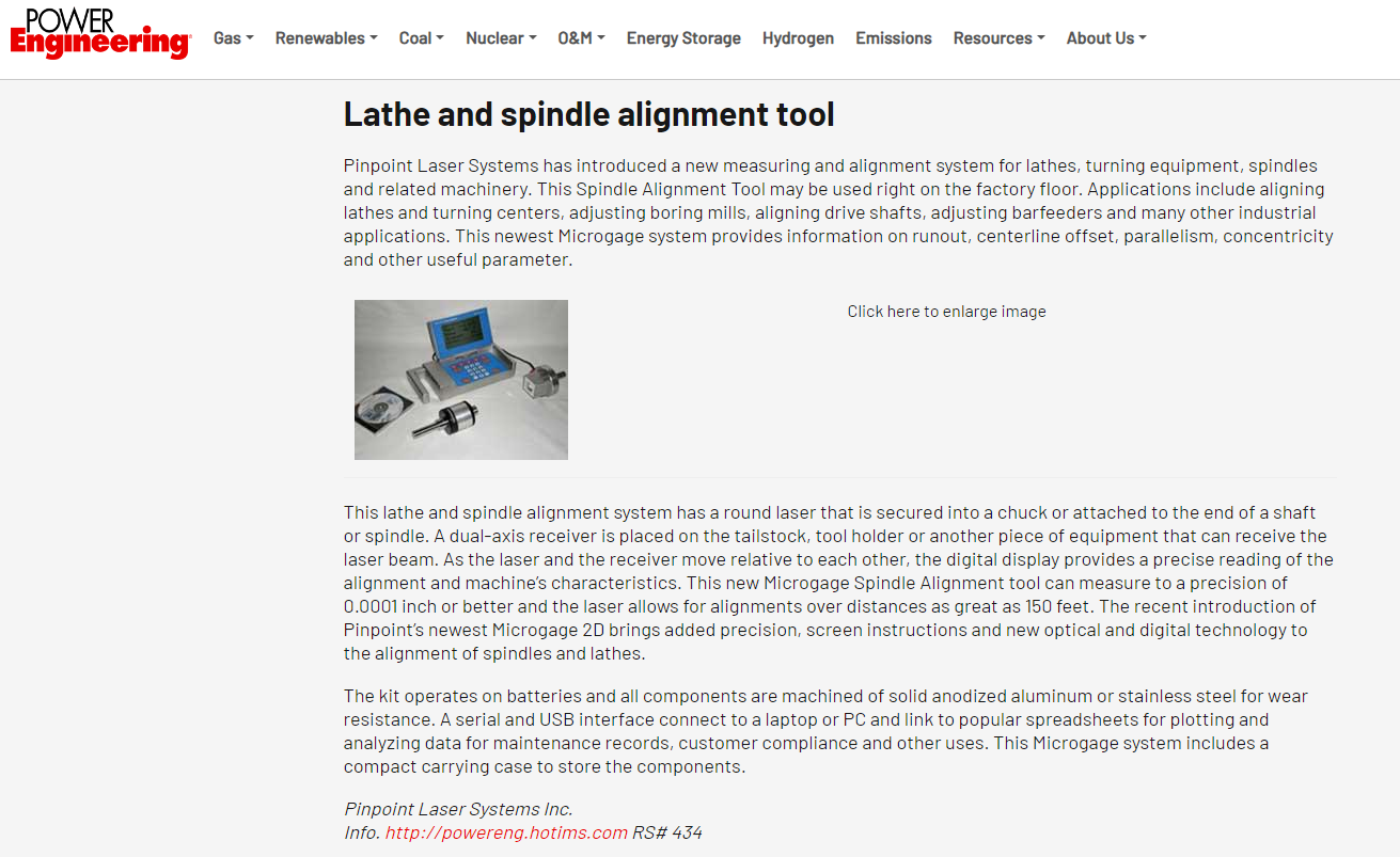 Power Engineering Lathe And Spindle Alignment Pinpoint Laser Systems